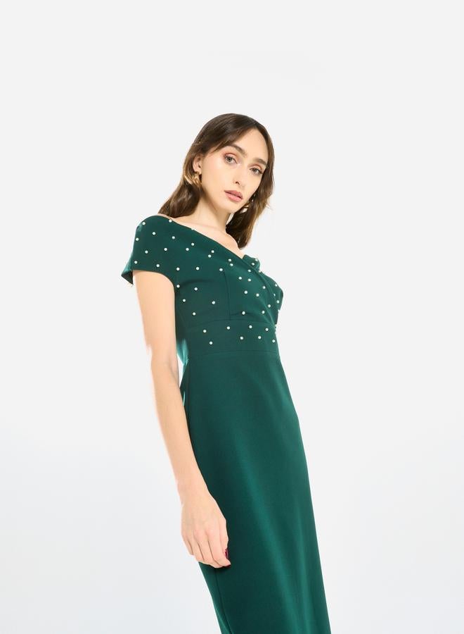 House of Moda Women Embellished Bardot Midi Dress - Image 4